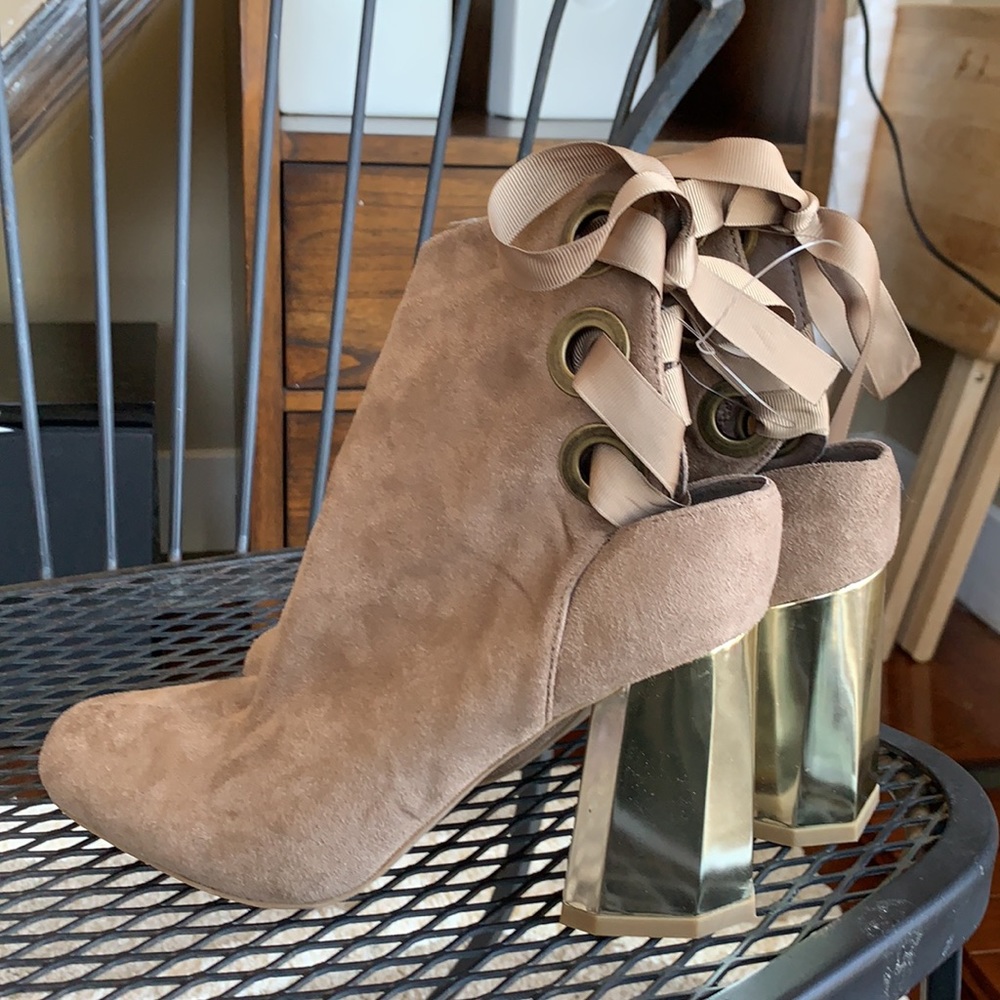 New Metallic & Suede Ribbon-Tie Booties